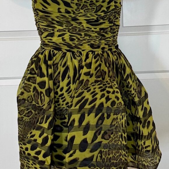 Unique Betsey Johnson Cupcake Dress, Lime Green Leopard, Size 10 (Large) - Picture 3 of 10